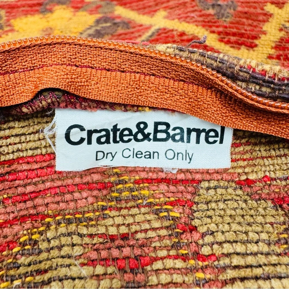 THREE Crate & Barrel double sided 22” tapestry throw pillow covers red gold grn